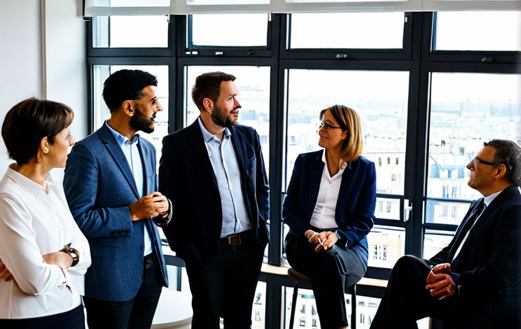 Professional Development Conference**
"A bright and airy photograph of a diverse group of social workers attending a professional development conference in Paris, France. They are attentively listening to a speaker during a session focused on innovative approaches to social work in the Île-de-France region. The room is modern, with large windows overlooking a Parisian cityscape. Attendees are dressed in appropriate business casual attire, fully clothed. Safe for work, appropriate content, professional, modest. Perfect anatomy, correct proportions, natural pose, well-formed hands, proper finger count, natural body proportions, high quality, professional photography."
**