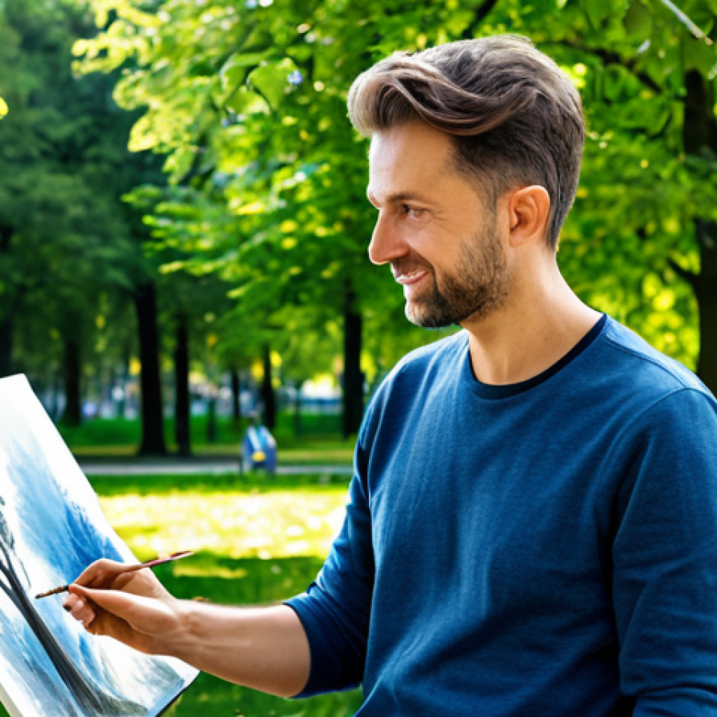 사회복지사 직무 스트레스 해소법 - Balanced Lifestyle**

"A social worker enjoying a hobby outdoors, such as painting in a park, fully ...