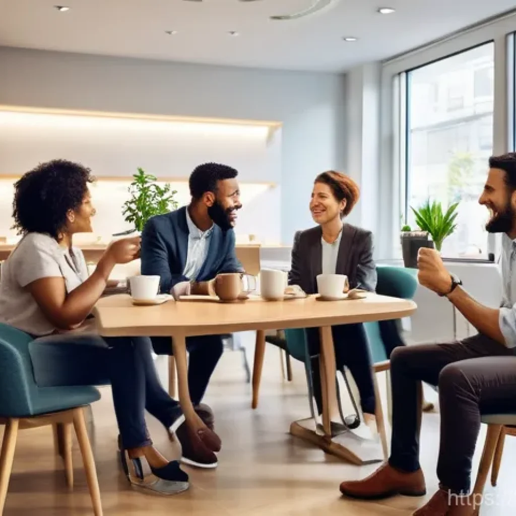 사회복지사와 협력적 조직문화 - **Prompt 1: Collaborative Coffee Break for Social Workers**
    A diverse group of social workers, i...