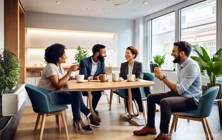 사회복지사와 협력적 조직문화 - **Prompt 1: Collaborative Coffee Break for Social Workers**
    A diverse group of social workers, i...