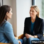 사회복지사와 정신건강복지 분야 - **Prompt:** A warm, inviting scene in a modern, well-lit counseling office. A female psychologist, m...