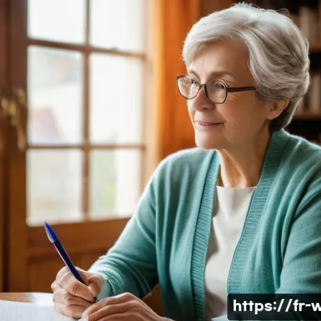 사회복지사 노인복지 분야 업무 - **Administrative and Emotional Support:**
A kind, middle-aged female social worker with warm, em...