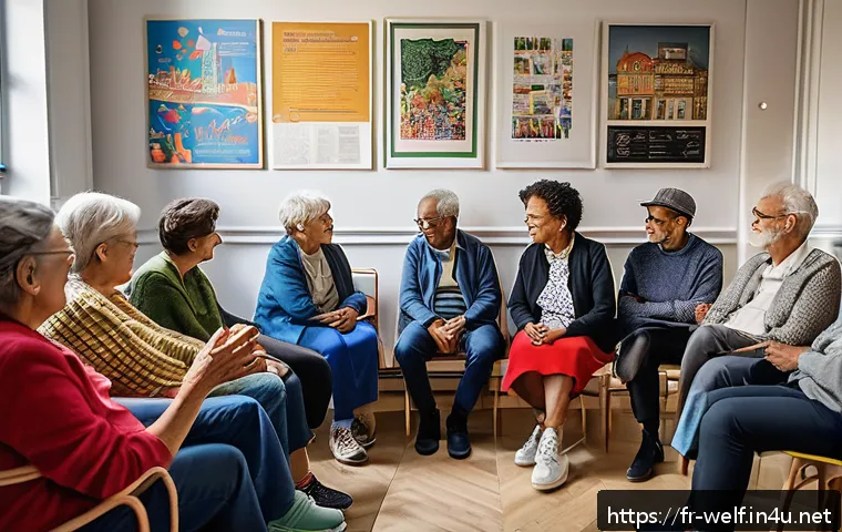 사회복지사 지역 복지 문제 해결 - A vibrant community center in a French urban neighborhood during a lively discussion session, divers...